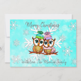 Cartes Pour Fêtes Annuelles Chouettes de Noël à l'aquarelle fantaisistes migno