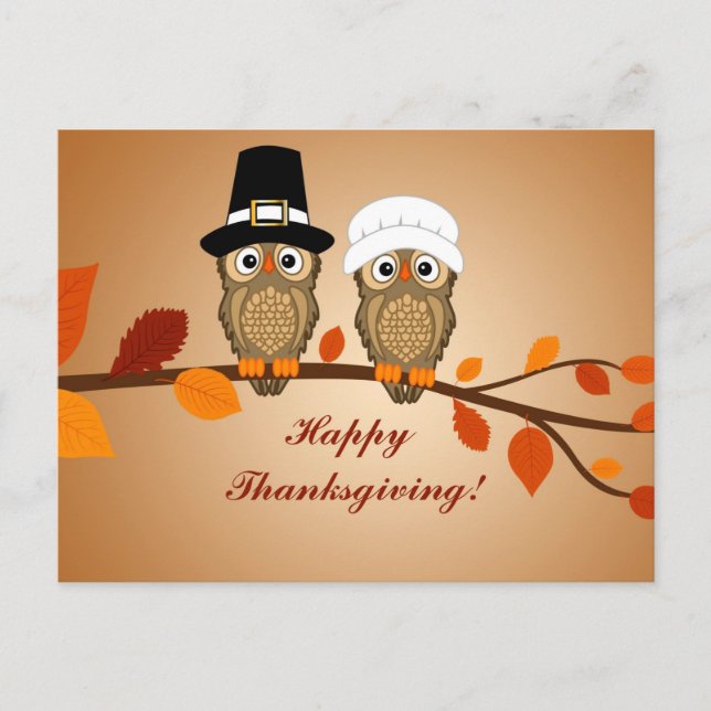 Cartes Pour Fêtes Annuelles Chouettes de pèlerins bons thanksgivings (Devant)