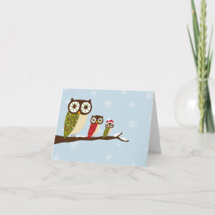 Cartes Pour Fêtes Annuelles chouettes d'hiver saluant
