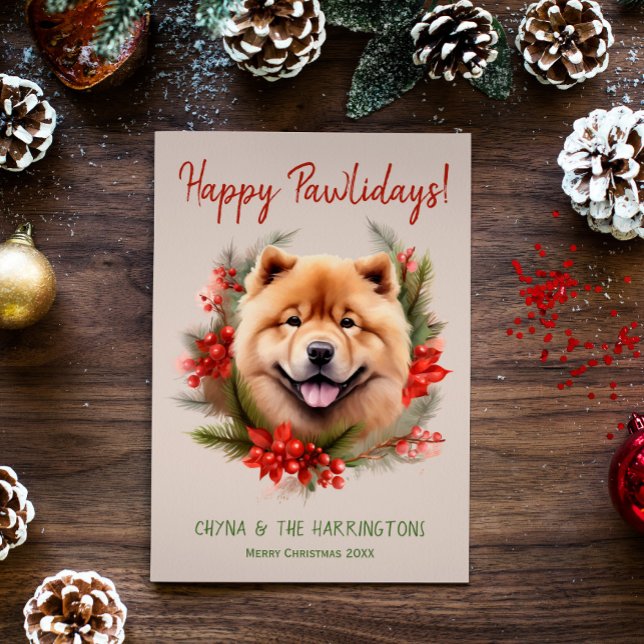 Cartes Pour Fêtes Annuelles Chow Chow Chien Noël Joyeux Pawlidays Howlidays (Créateur téléchargé)