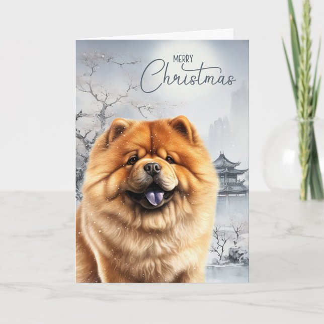 Cartes Pour Fêtes Annuelles Chow Chow Dog and Snowy Chinese Winter (Devant)