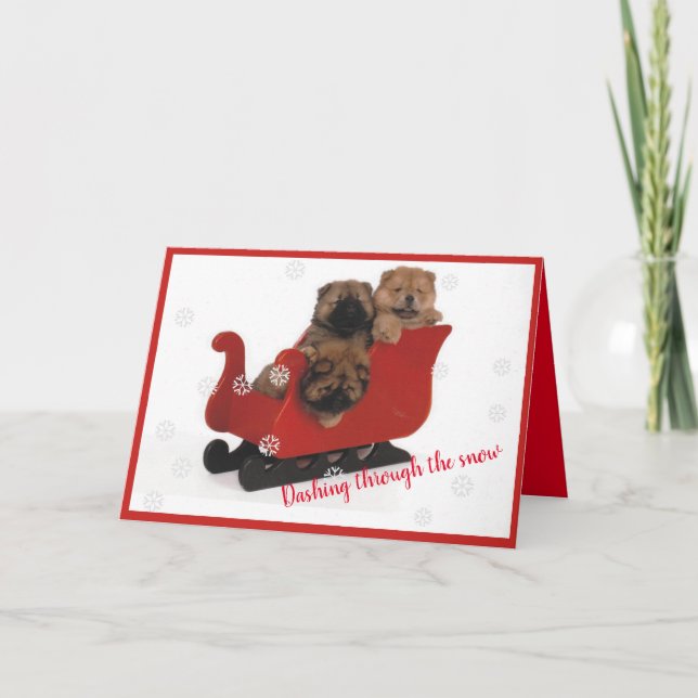 Cartes Pour Fêtes Annuelles Chows qui se baladent à travers la neige (Devant)