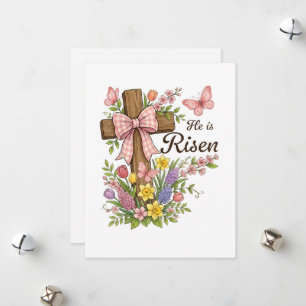 Cartes Pour Fêtes Annuelles Chrétien - Il est ressuscité Croix florale Religie
