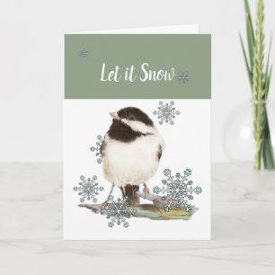 Cartes Pour Fêtes Annuelles Chrétien Noël Neige mignonne Chickadee Bird