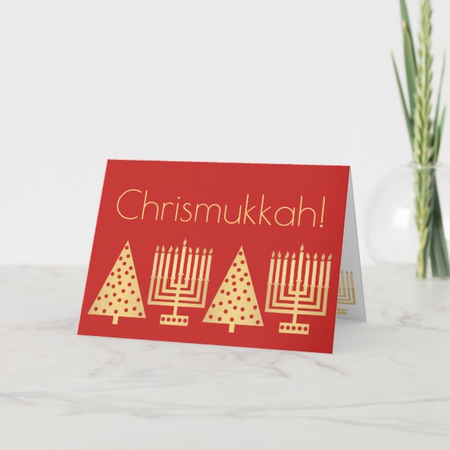 Cartes Pour Fêtes Annuelles Chrismukkah Gold Et Red Holiday Ajouter Votre Phot (Devant)