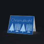 Cartes Pour Fêtes Annuelles Chrismukkah Light Blue Holiday Ajouter Votre Photo<br><div class="desc">Ajoutez votre photo de famille préférée à l'intérieur de cette charmante carte de vacances Chrismukkah en bleu pastel sur le bleu royal riche. Cette élégante carte de voeux moderne est conçue pour les familles mixtes qui fêtent à la fois Hanoukka et Noël. Les images bleu pâle d'une Menorah Hanoukka et...</div>