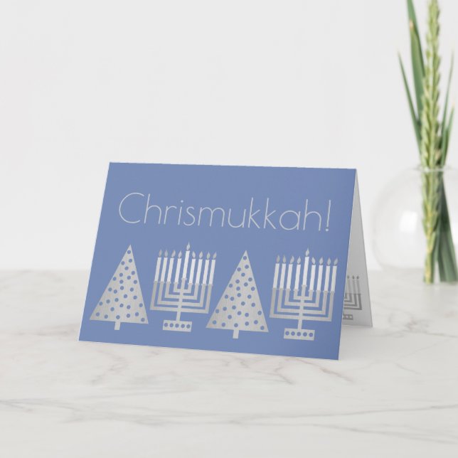 Cartes Pour Fêtes Annuelles Chrismukkah Silver Blue Holiday Ajouter Votre Phot (Devant)