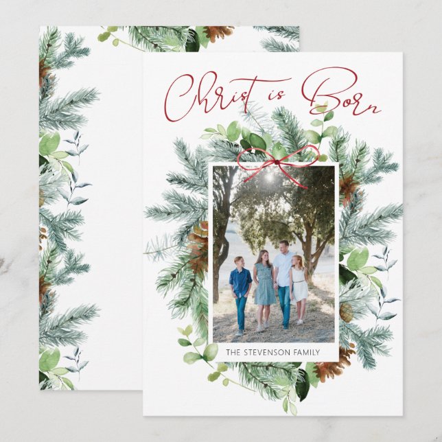 Cartes Pour Fêtes Annuelles Christ est né Photo Hiver Végétation (Devant / Derrière)