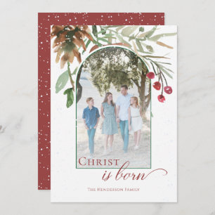 Cartes Pour Fêtes Annuelles Christ est né Religieux Neige Photo de Noël