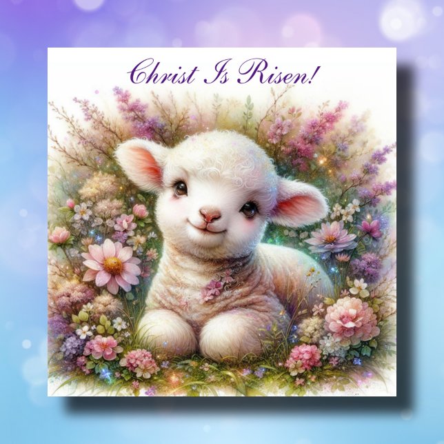 Cartes Pour Fêtes Annuelles Christ Est Ressuscité Agneau de Pâques Floral chré (Créateur téléchargé)