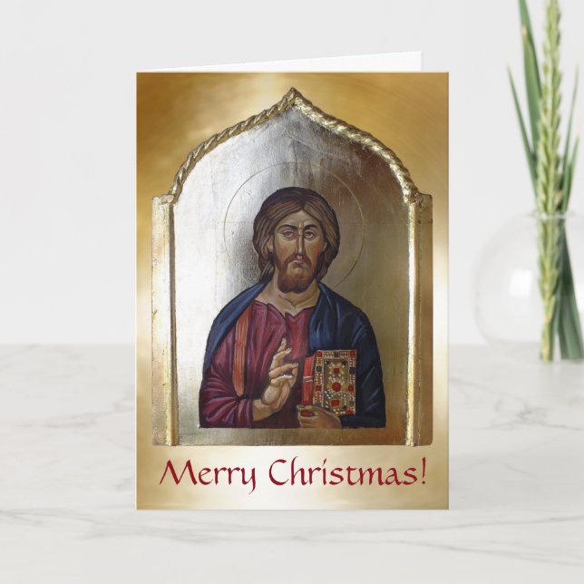 Cartes Pour Fêtes Annuelles Christ Pantocrator - Icône de style byzantin (Devant)