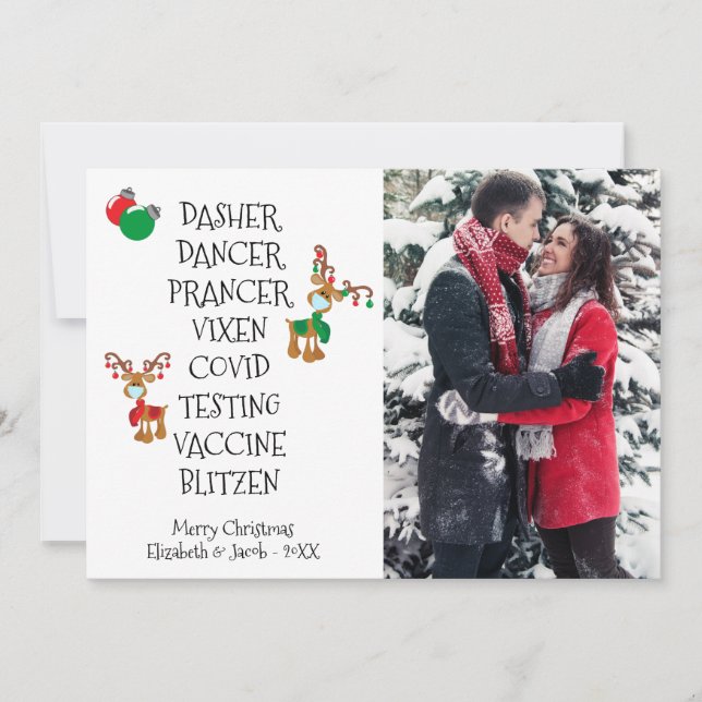 Cartes Pour Fêtes Annuelles Christas Vaccin Photo Reindeer Masque Visage (Devant)