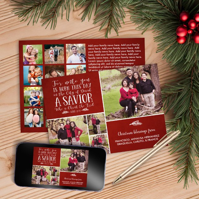 Cartes Pour Fêtes Annuelles Christian Christmas Luke 2 photo multiple (Christian Christmas Luke 2 Multiple Photo Holiday Card)
