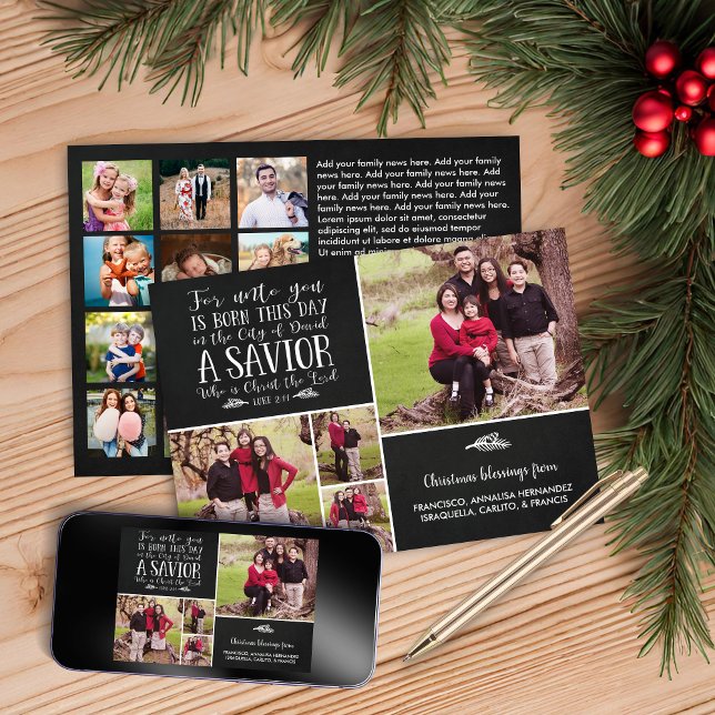 Cartes Pour Fêtes Annuelles Christian Christmas Luke 2 Vacances photos multipl (Christian Christmas Luke 2 Multiple Photo Holiday Card with Digital Download)