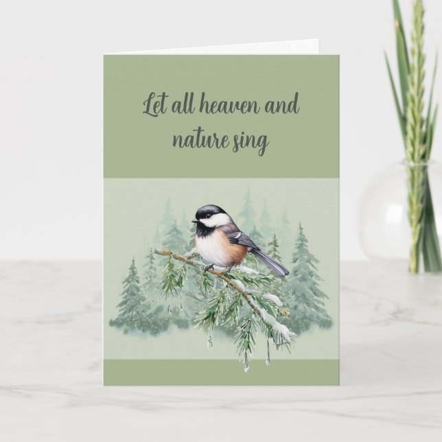 Cartes Pour Fêtes Annuelles Christian Christmas Winter Spruce Tree Chickadee (Devant)