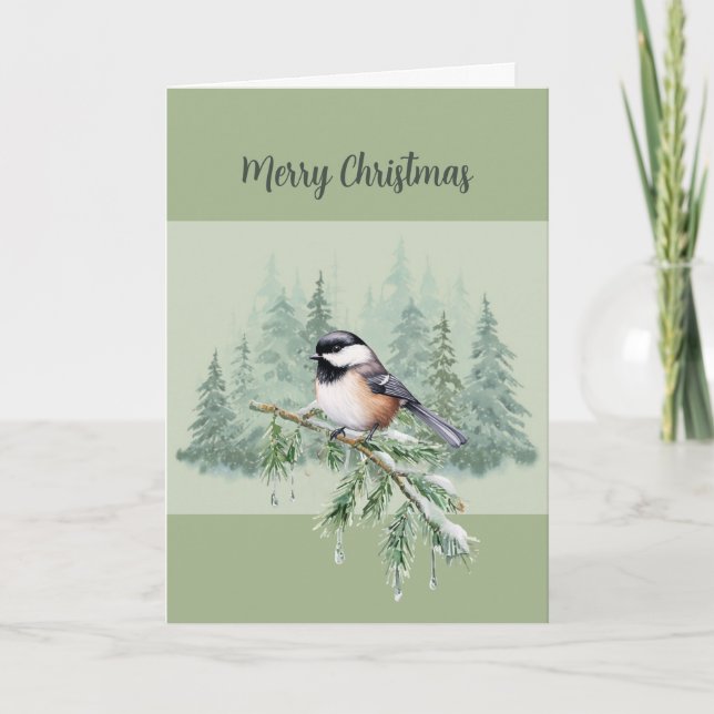 Cartes Pour Fêtes Annuelles Christian Christmas Winter Spruce Tree Chickadee (Devant)