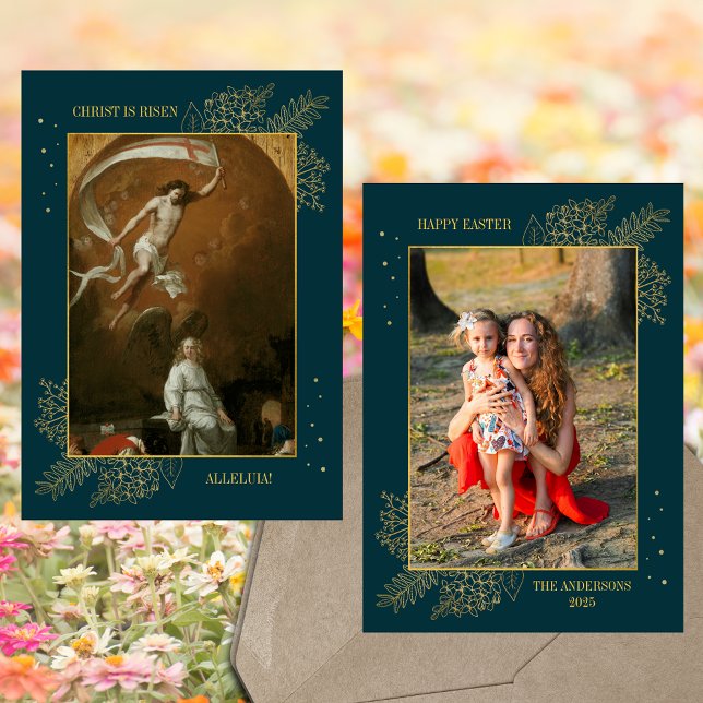 Cartes Pour Fêtes Annuelles Christian Jésus Résurrection Famille de Pâques Pho (Religious Christian Catholic Jesus Christ is Risen Resurrection Easter Family Photo Holiday Card)