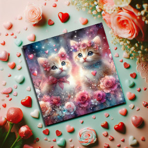 Cartes Pour Fêtes Annuelles Christian Love Coeurs roses Kittens Valentine