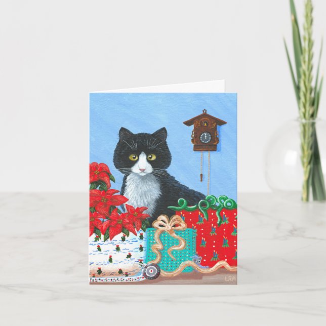 Cartes Pour Fêtes Annuelles Christian Noël cadeau Tuxedo souris chat (Devant)