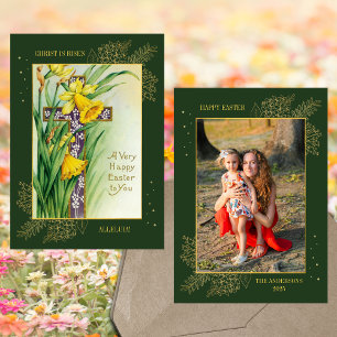 Cartes Pour Fêtes Annuelles Christian Spring Floral Cross Family Photo Pâques