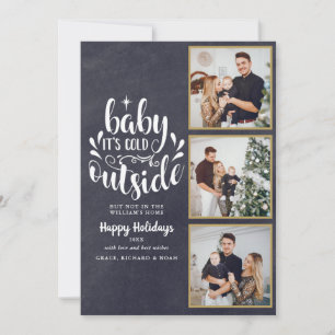 Cartes Pour Fêtes Annuelles Christmas 3 Photo Collage Boho Chalkboard