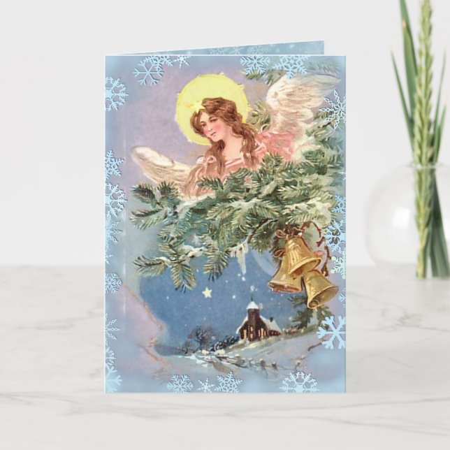 Cartes Pour Fêtes Annuelles CHRISTMAS ANGEL & SNOWFLAKES par SHARON SHARPE (Devant)