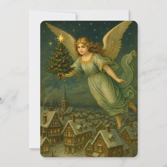 Cartes Pour Fêtes Annuelles Christmas Angel With Tree Retro Victorian Era (Devant)