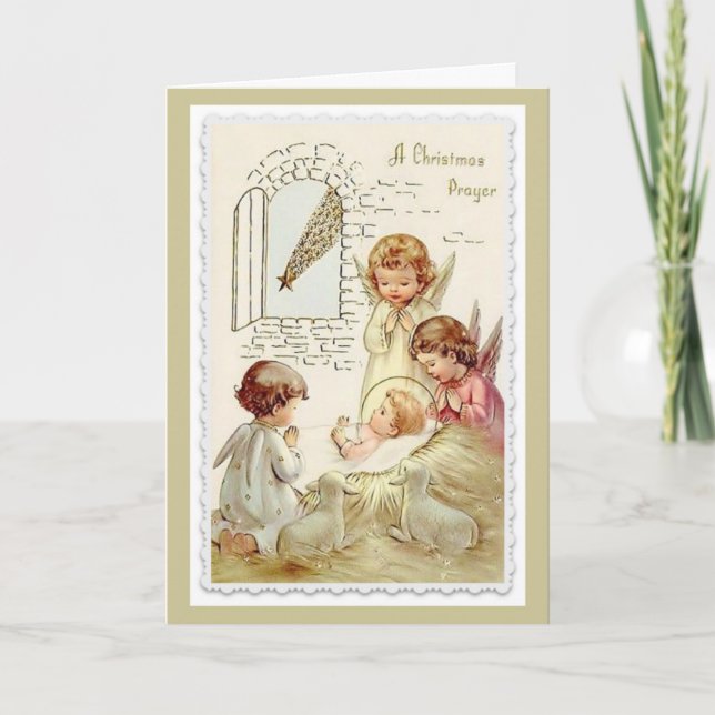 Cartes Pour Fêtes Annuelles Christmas, Angels, Baby Jesus, Lamb, Manger (Devant)
