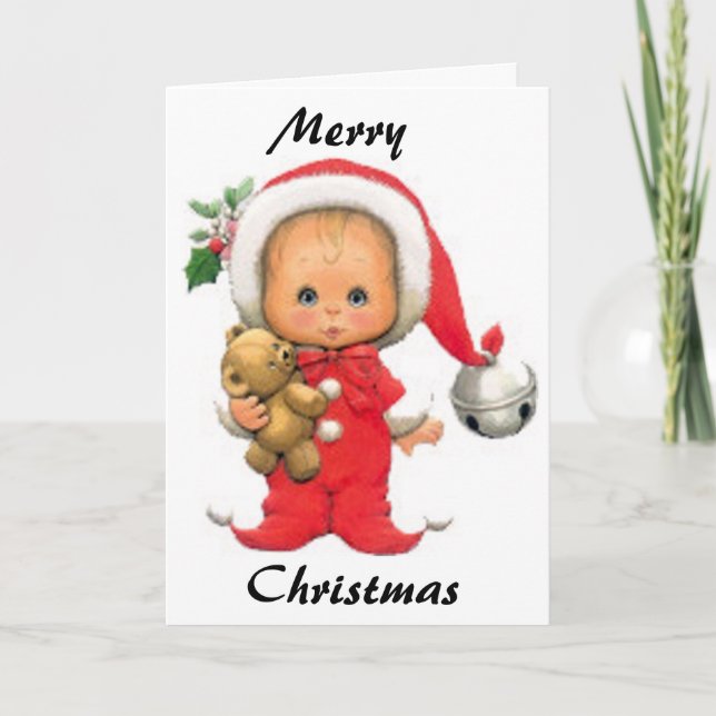 Cartes Pour Fêtes Annuelles Christmas Baby Elf And Teddy (Devant)