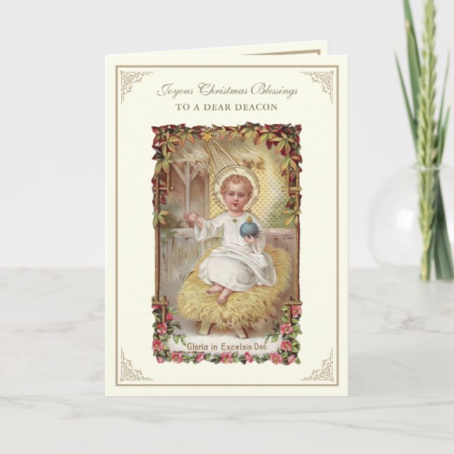 Cartes Pour Fêtes Annuelles Christmas Baby Jesus Poinsettias Deacon (Devant)