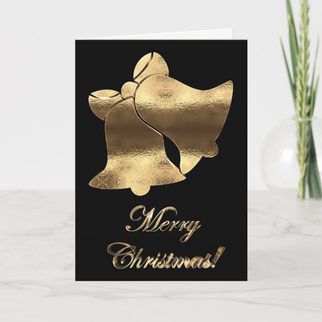 Cartes Pour Fêtes Annuelles Christmas Bells Black Gold Élégant Joyeux Noël (Devant)