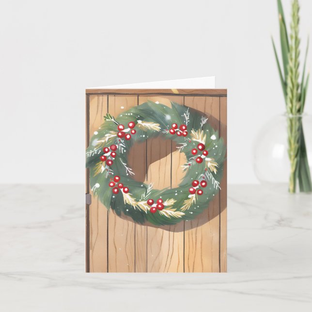 Cartes Pour Fêtes Annuelles Christmas Berry Wreath | Aquarelle Joyeux rustique (Devant)