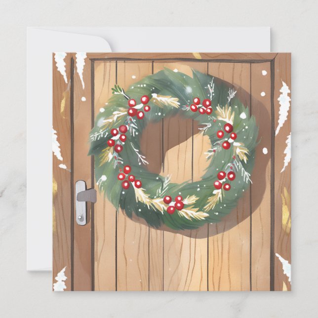 Cartes Pour Fêtes Annuelles Christmas Berry Wreath | Aquarelle Joyeux rustique (Devant)