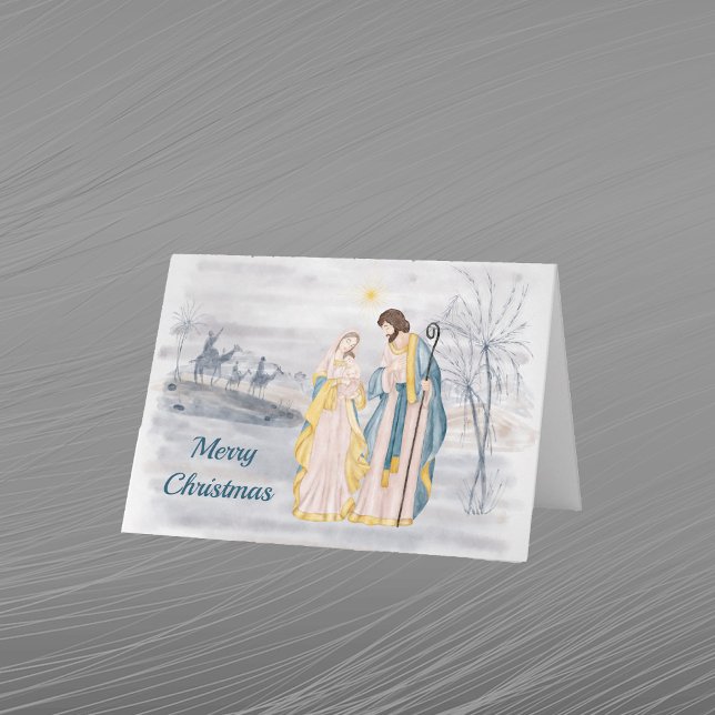 Cartes Pour Fêtes Annuelles Christmas Blue Christian Religious Watercolor (Créateur téléchargé)