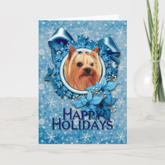 Cartes Pour Fêtes Annuelles Christmas - Blue Snowflake - Yorkshire Terrier (Devant)