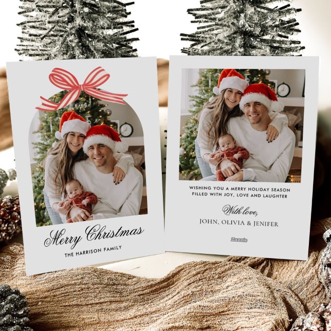 Cartes Pour Fêtes Annuelles  Christmas Boho Red Bow Ribbon 2 Photo (Créateur téléchargé)