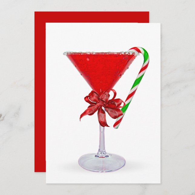 Cartes Pour Fêtes Annuelles Christmas Bow On Martini Cocktail (Devant / Derrière)