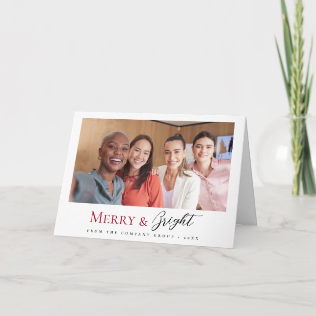 Cartes Pour Fêtes Annuelles Christmas Business Team Photo Joyeux et lumineux (Devant)