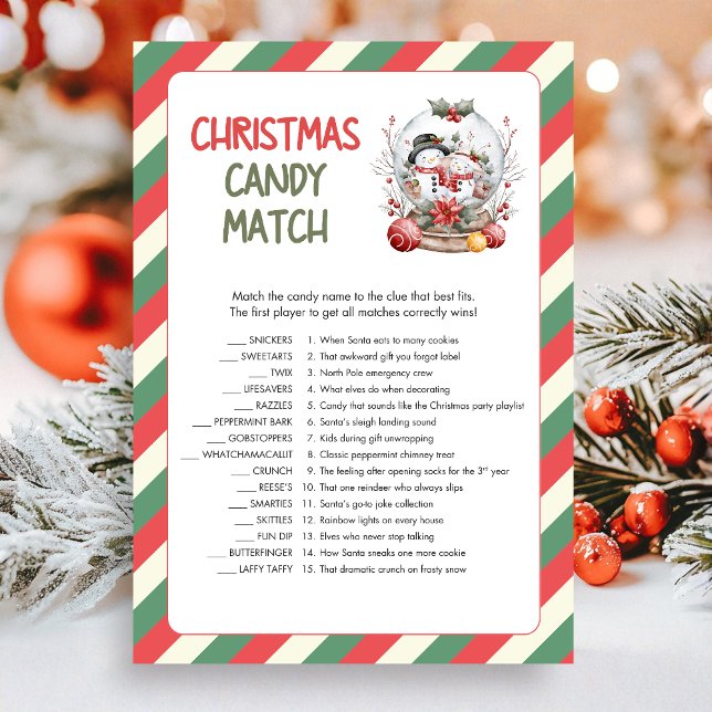 Cartes Pour Fêtes Annuelles Christmas Candy Match Game (Christmas Candy Match Christmas Game Card)