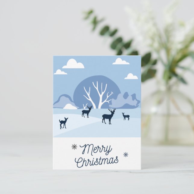 Cartes Pour Fêtes Annuelles Christmas Card Blue Deer in Winter (Debout devant)