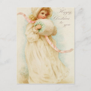 Cartes Pour Fêtes Annuelles Christmas card depicting a girl with a muff