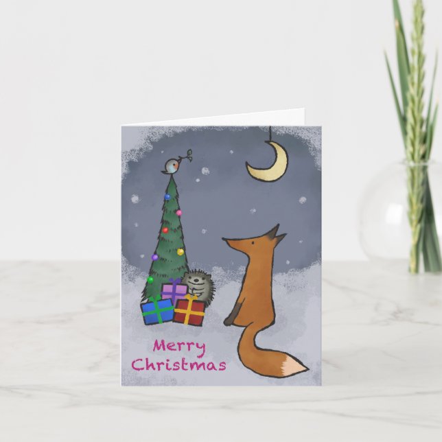 Cartes Pour Fêtes Annuelles Christmas card, fox and friends, folding (Devant)