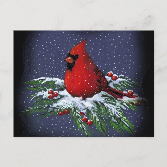CARTES POUR FÊTES ANNUELLES CHRISTMAS CARDINAL: BIRD: ART: SNOW (Devant)