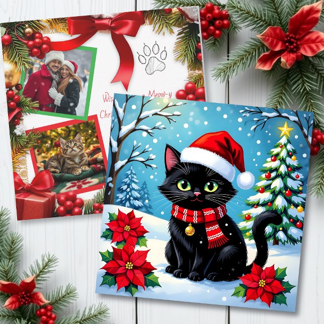 Cartes Pour Fêtes Annuelles Christmas Cat and Two Photo Template Holiday (Créateur téléchargé)