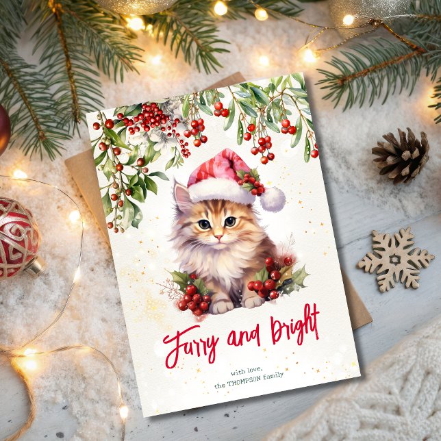 Cartes Pour Fêtes Annuelles Christmas cat furry and bright (Créateur téléchargé)