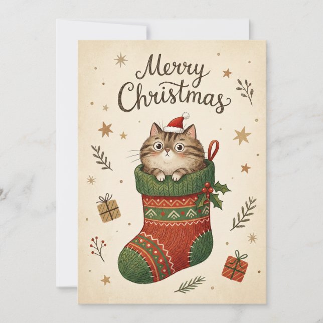 Cartes Pour Fêtes Annuelles Christmas Cat in Stocking (Devant)