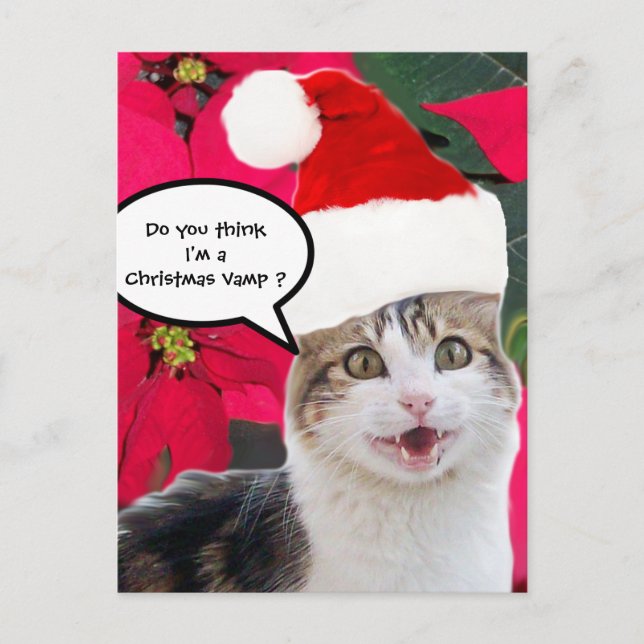 CARTES POUR FÊTES ANNUELLES CHRISTMAS CHAT AVEC SANTA CLAUS CASQUETTE ET POINS (Devant)