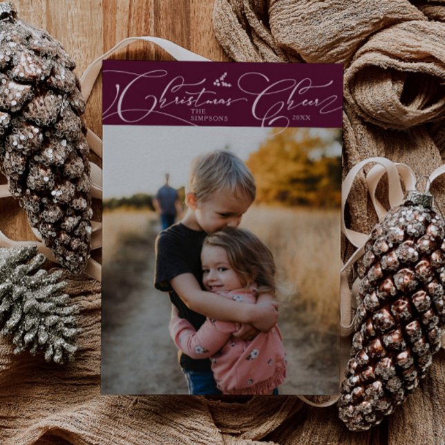 Cartes Pour Fêtes Annuelles Christmas Cheval Script Cranberry Photo de Noël (Créateur téléchargé)