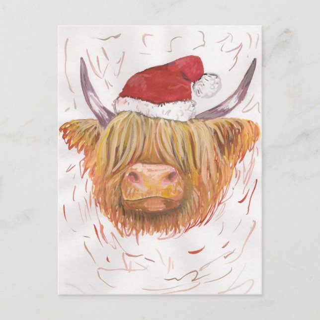 Cartes Pour Fêtes Annuelles christmas coo Highland Cow with Christmas Hat (Devant)