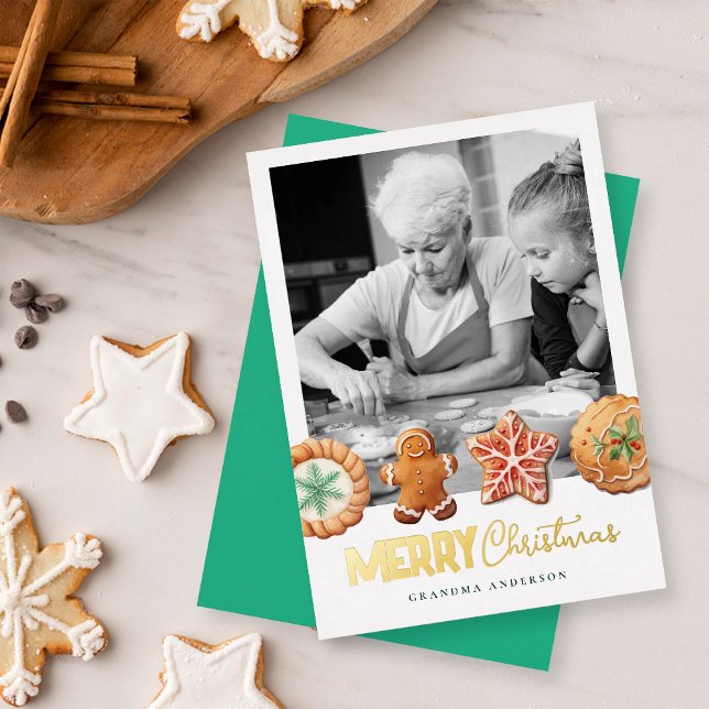 Cartes Pour Fêtes Annuelles Christmas Cookies Green Holiday Baking Photo Card (Créateur téléchargé)